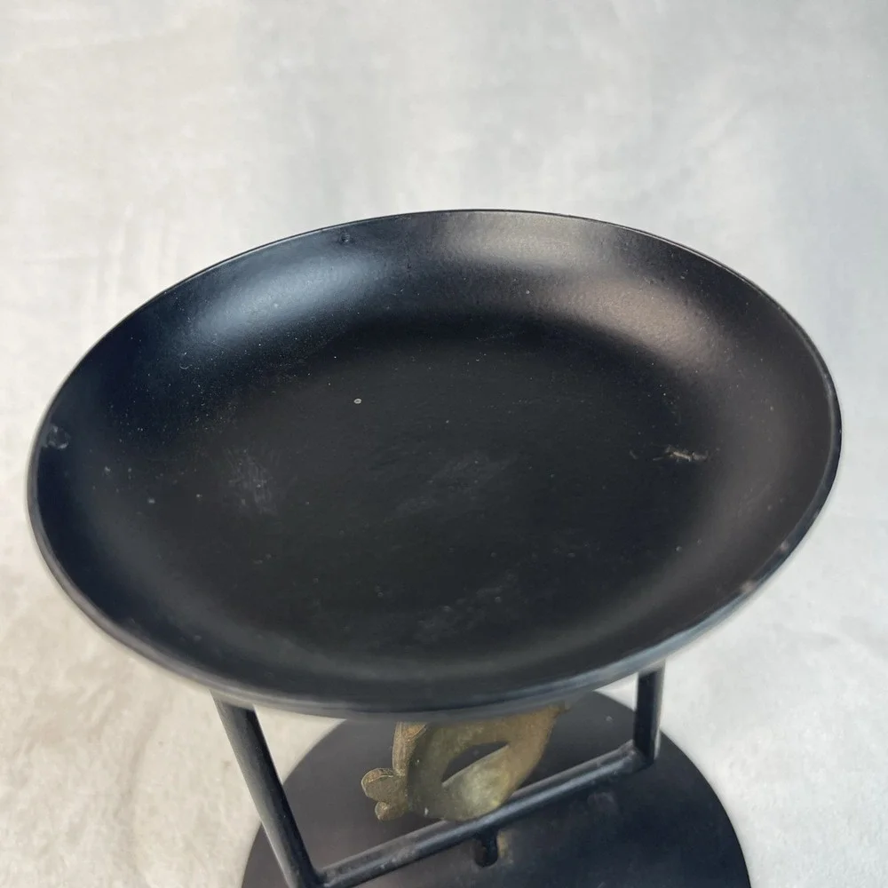 Black Metal Candle Holder Trinket Dish with Brass African Mask 6